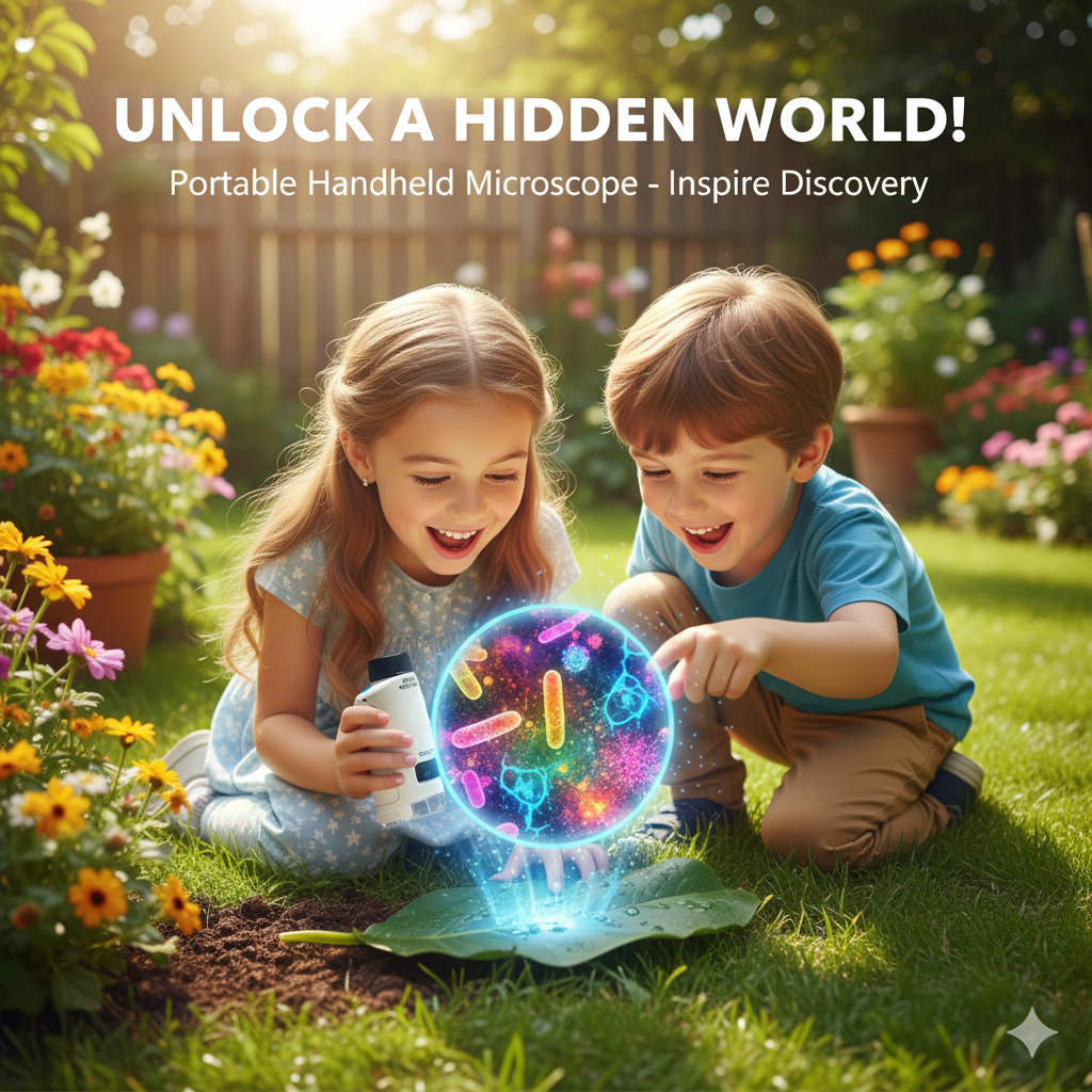 Pocket Microscope 60–120x with LED Light for Kids