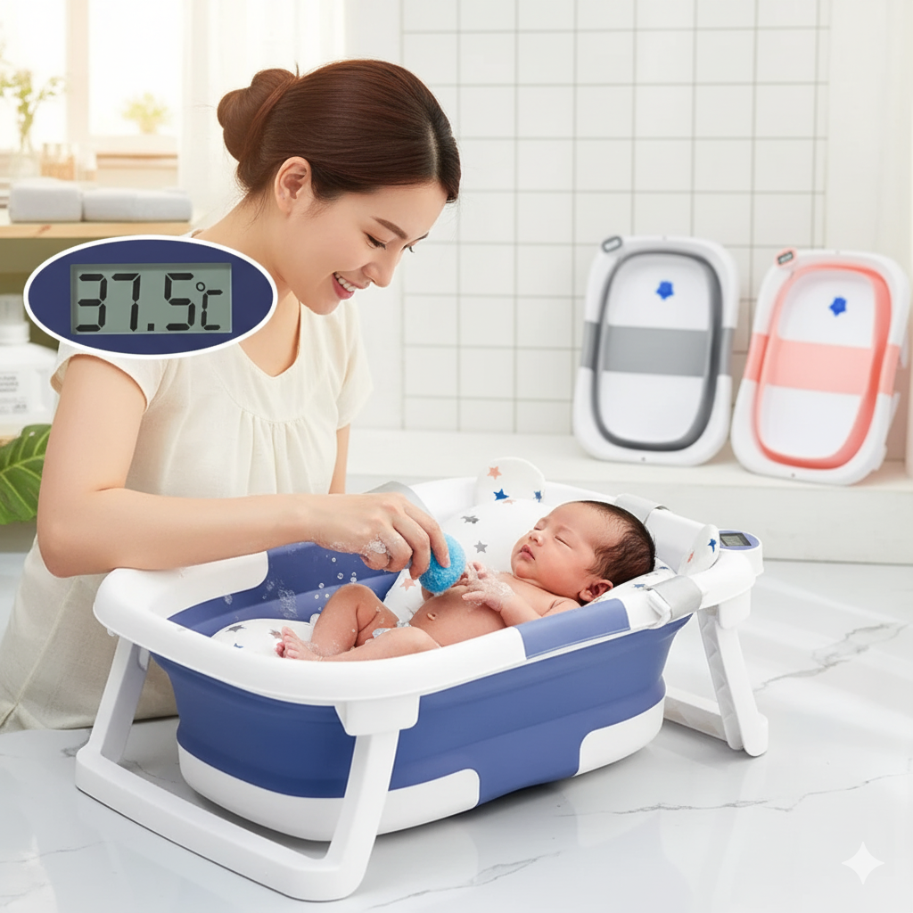 Folding Baby Bathtub with Real-Time Temperature Sensor
