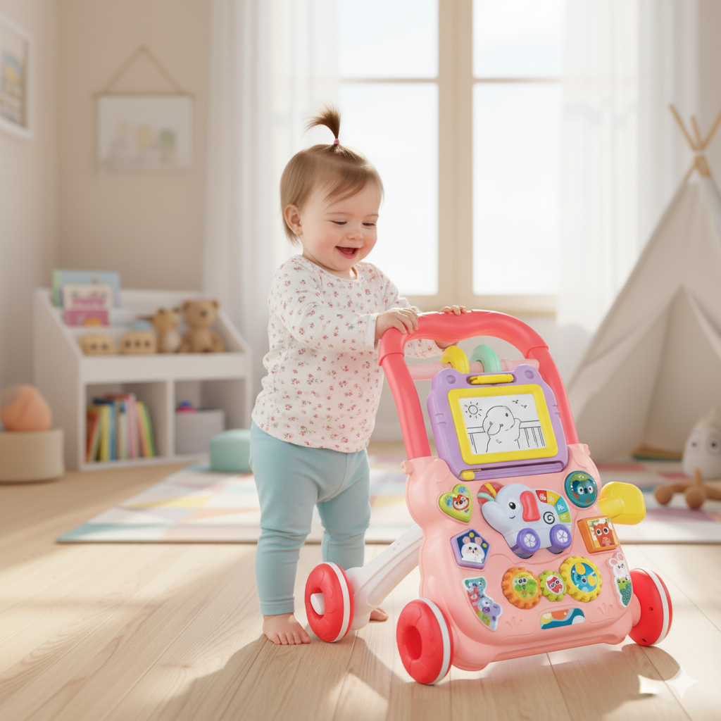 PANGDUBE Early Educational Baby Walker with Artboard Toy