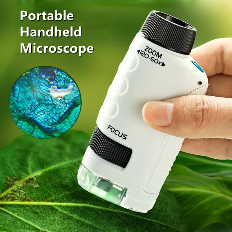 Pocket Microscope 60–120x with LED Light for Kids