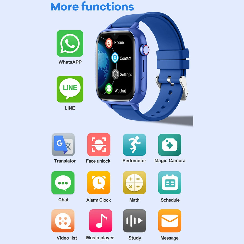 GPS & WiFi Tracker Smartwatch with Video Call, SOS, Camera, App Download, and Location Monitoring